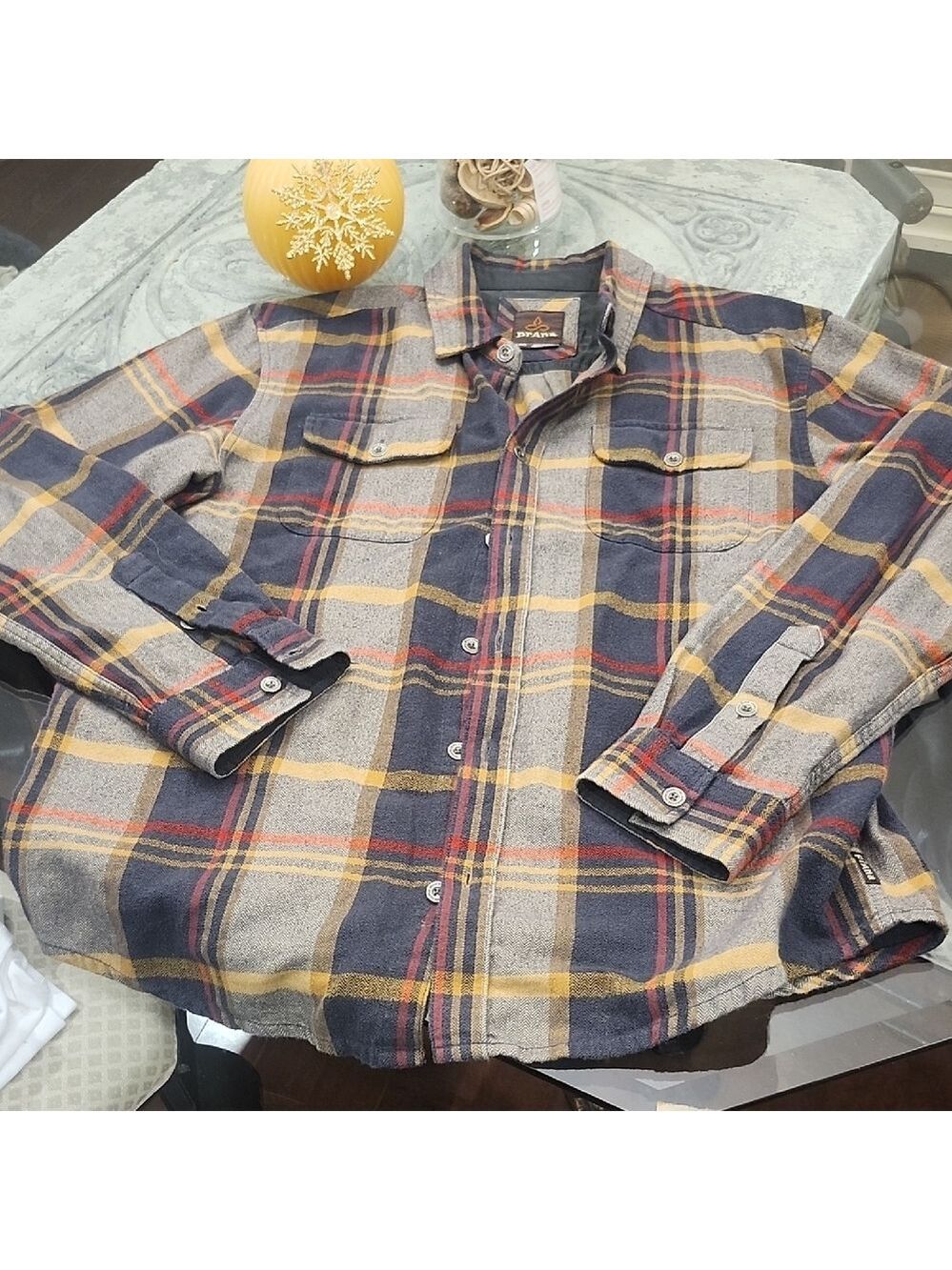 Prana Multicolor Plaid Flanel Organic Cotton Oversized Large Button Down Shirt L